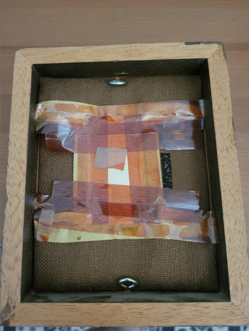 Handmade Owl Textile Wall Art - Brown & Orange Wood Frame - Picture 3 of 3